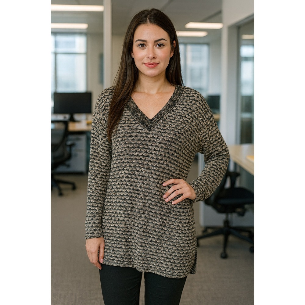 SIGRID Collection Textured Knit Sweater Womens 2X Brown Black Tunic
